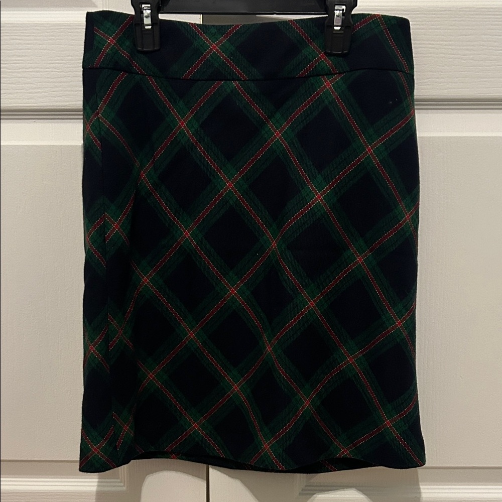 Talbots Skirt Womens Size 4 Tartan Wool Blend Plaid Lined Aline Navy / Green